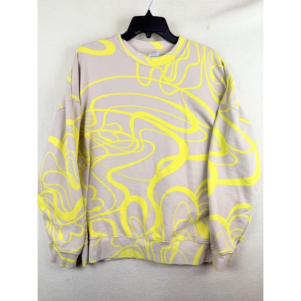Zara Sweatshirt Womens Large Yellow Abstract Graphic Print Crewneck Pullover
